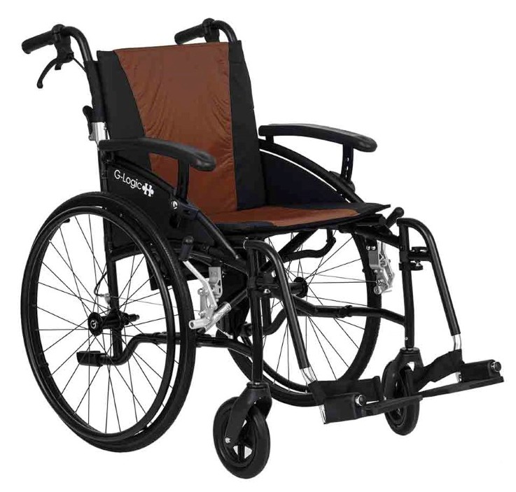 Excel G-Logic Lightweight Self Propelled Wheelchair Black Frame and Brown Upholstery 20'' Wide Seat